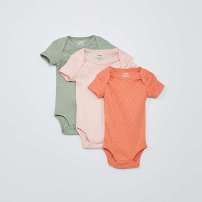 Lot de 3 bodies en motif ajour Rose/vert