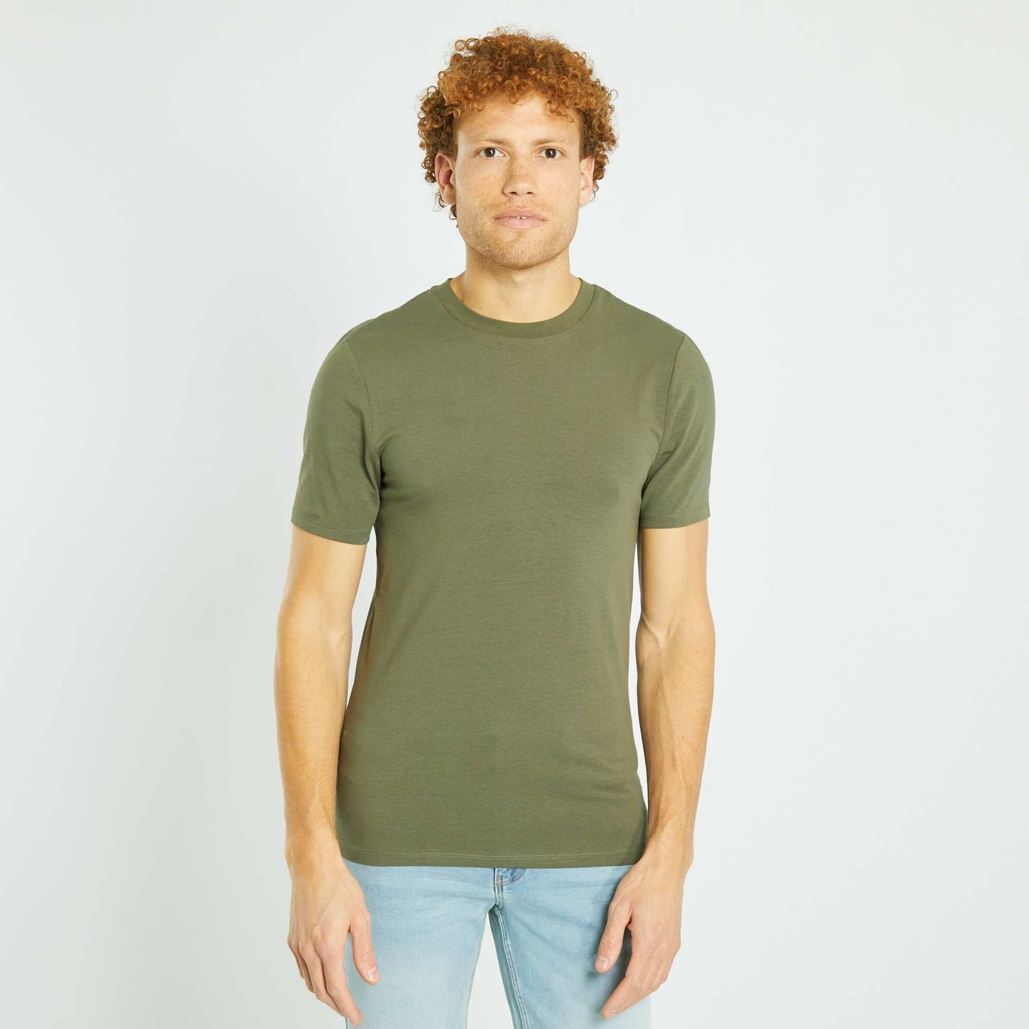 T-shirt en coton col rond - Muscle fit Kaki