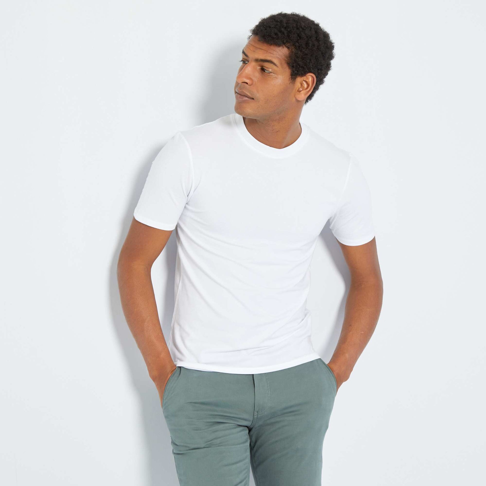 T-shirt en coton col rond - Muscle fit blanc