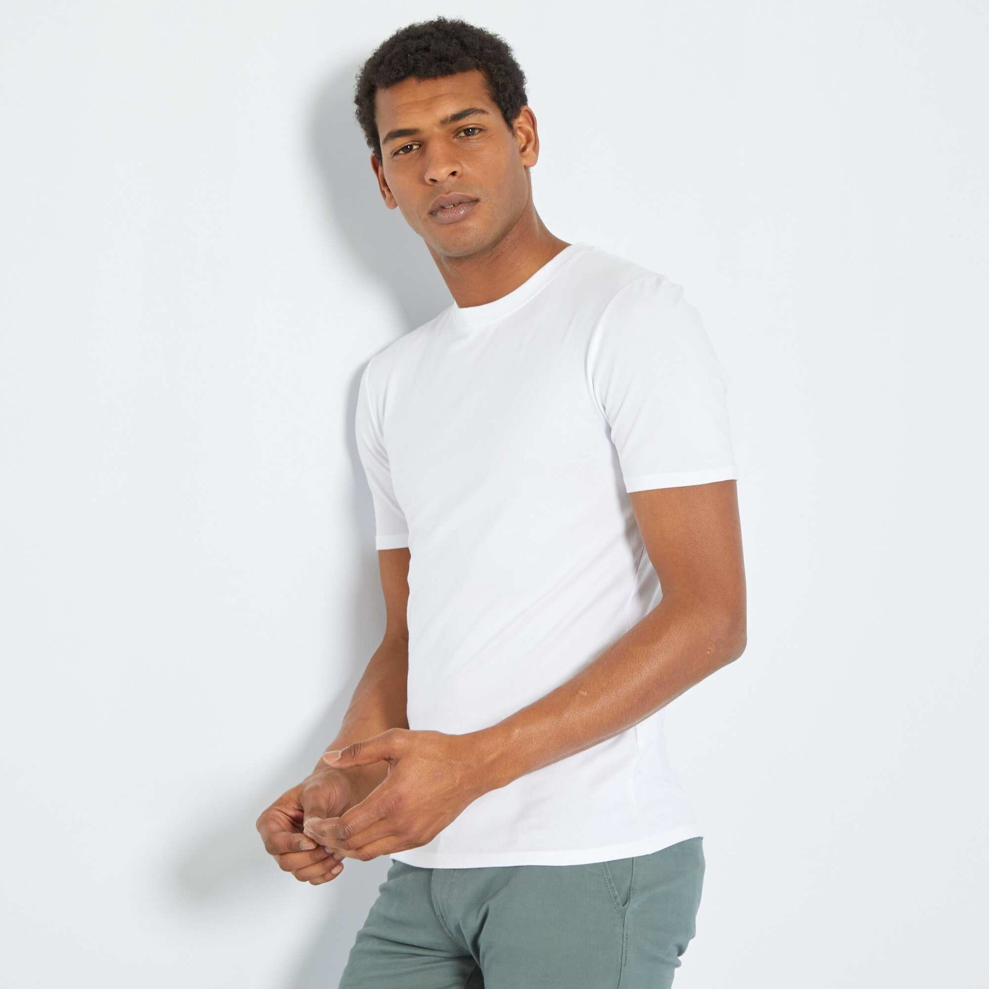 T-shirt en coton col rond - Muscle fit blanc