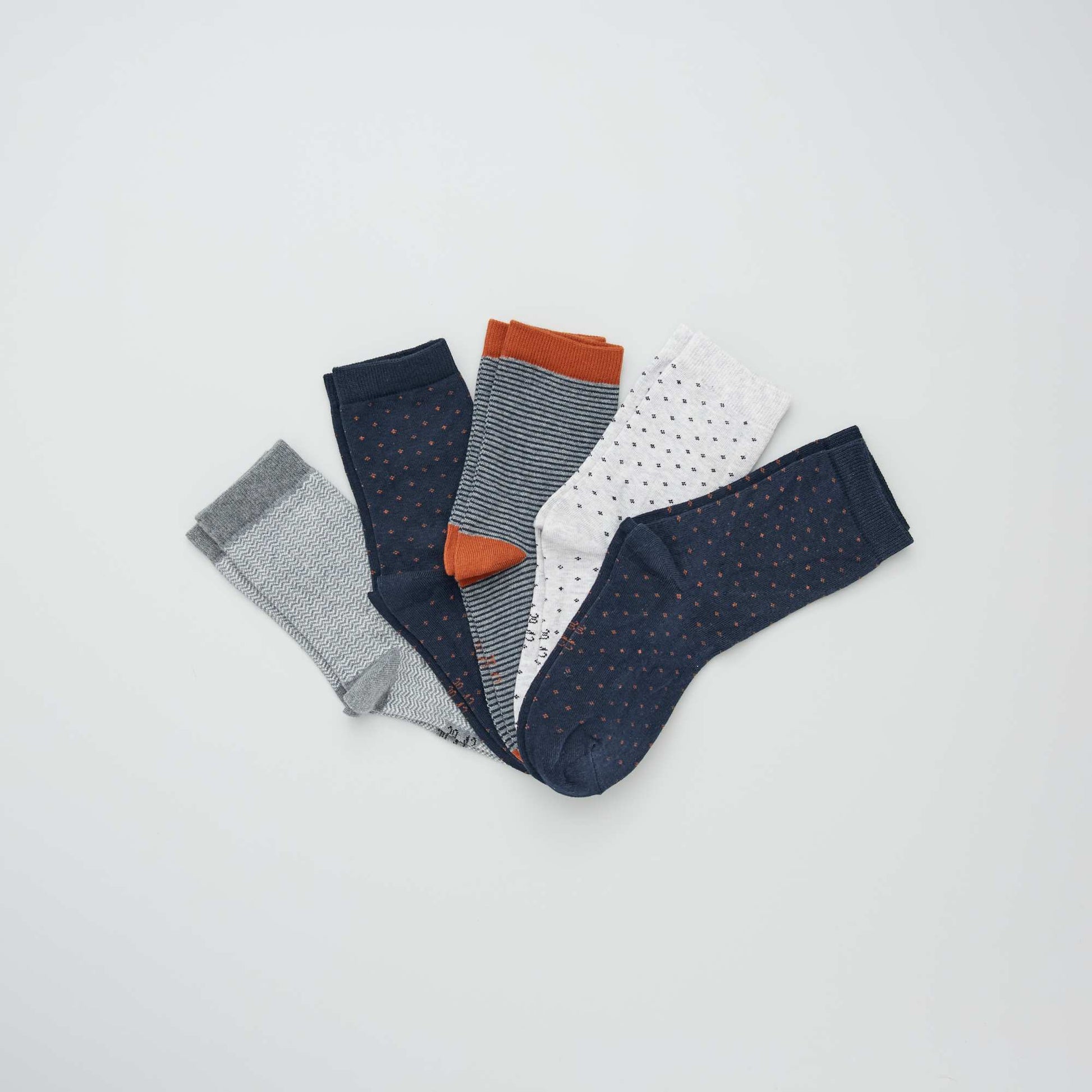 Lot de 5 paires de chaussettes imprim es bleu/gris/marron