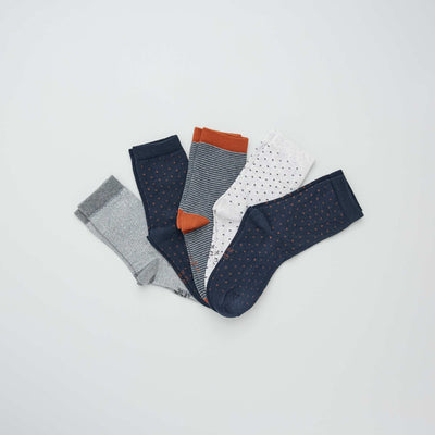 Lot de 5 paires de chaussettes imprim es bleu/gris/marron
