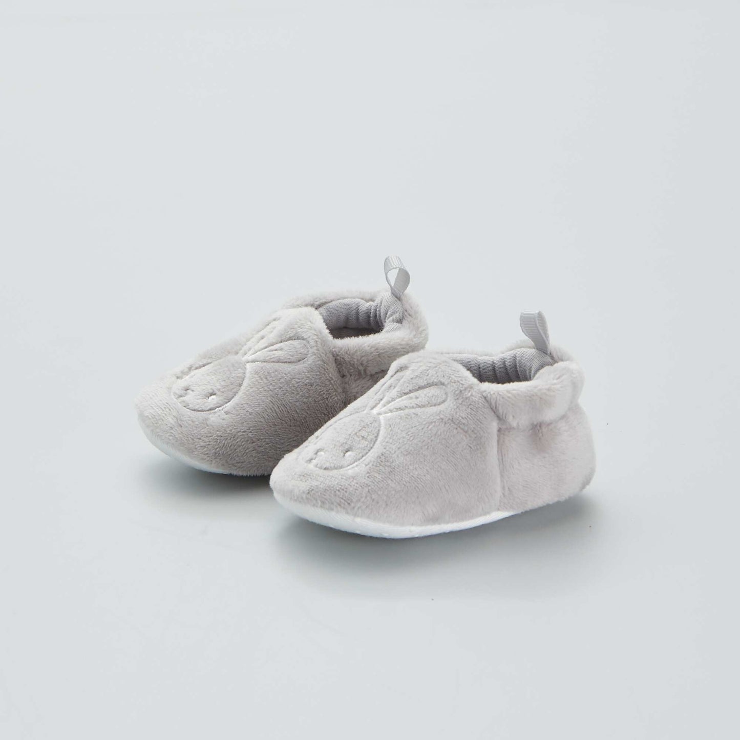 Chaussons bébé brodé - lapin gris