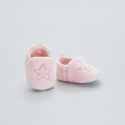 Chaussons b b brod - toile rose