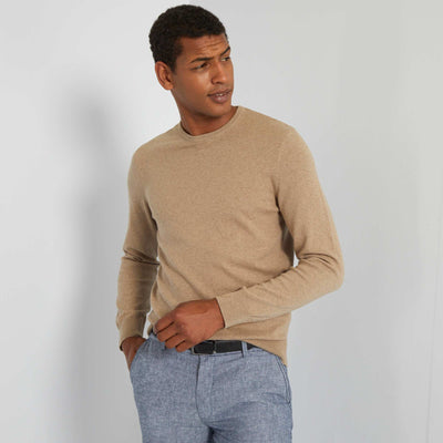 Pull uni col rond beige chin