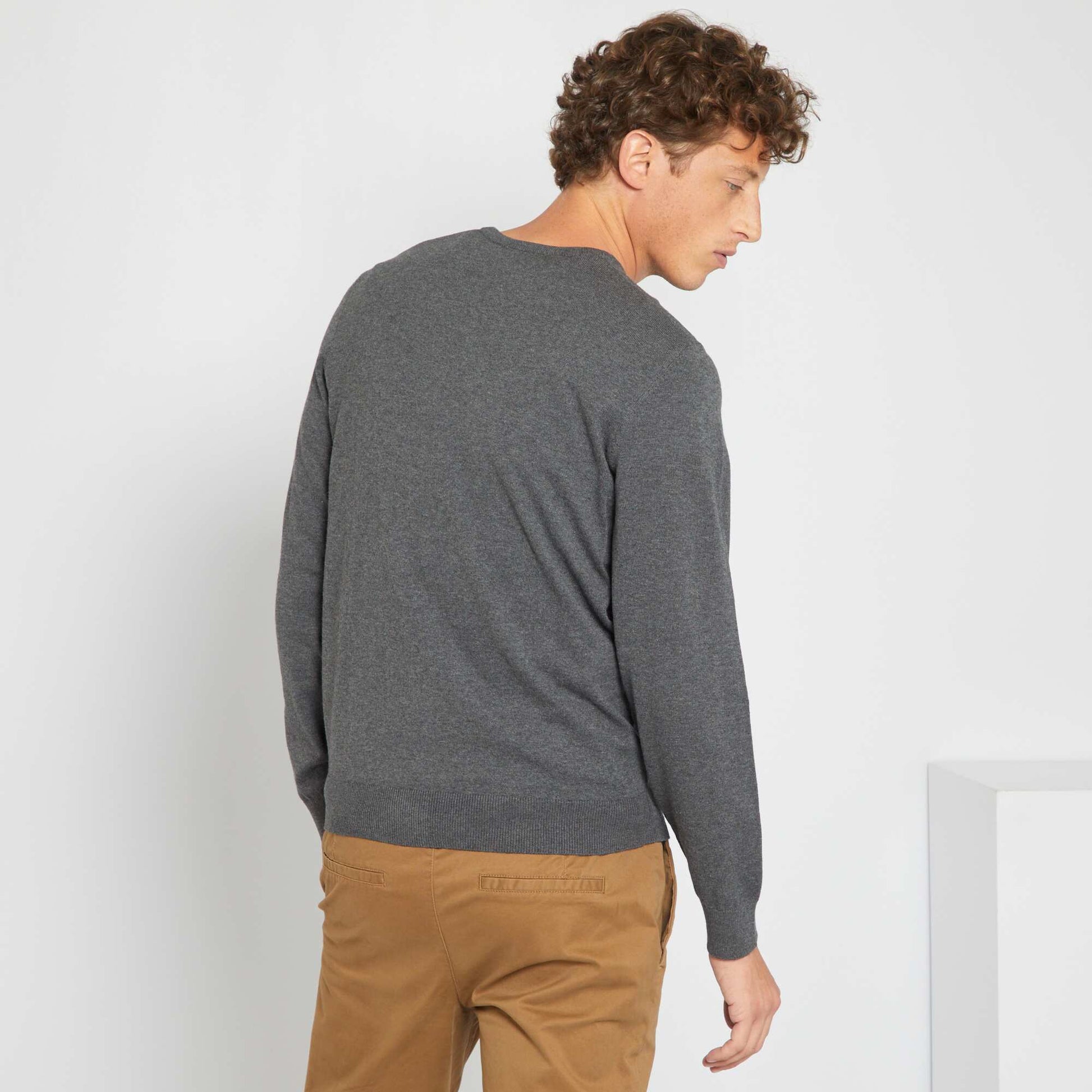 Pull uni col rond Gris fonc