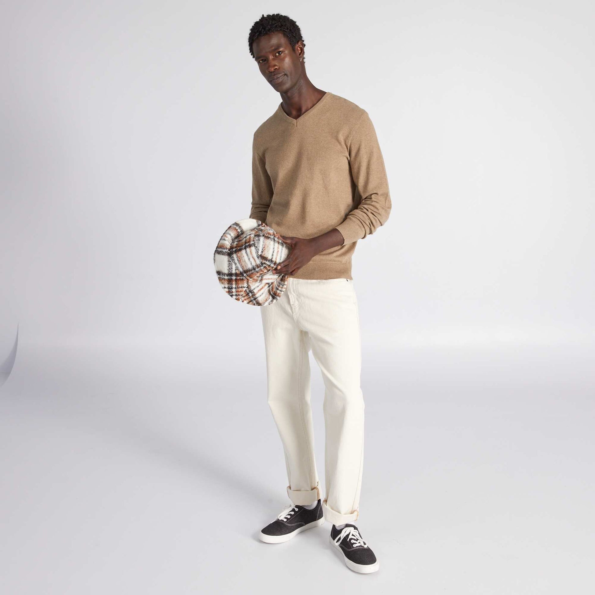 Pull basique en maille unie beige chin