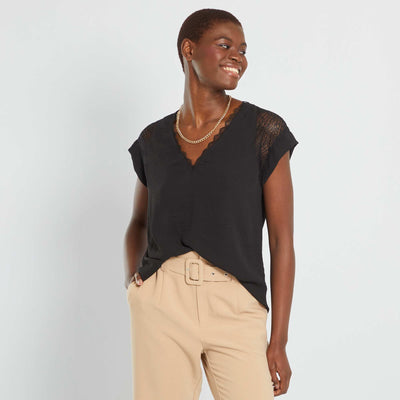 Blouse fluide encolure V noir