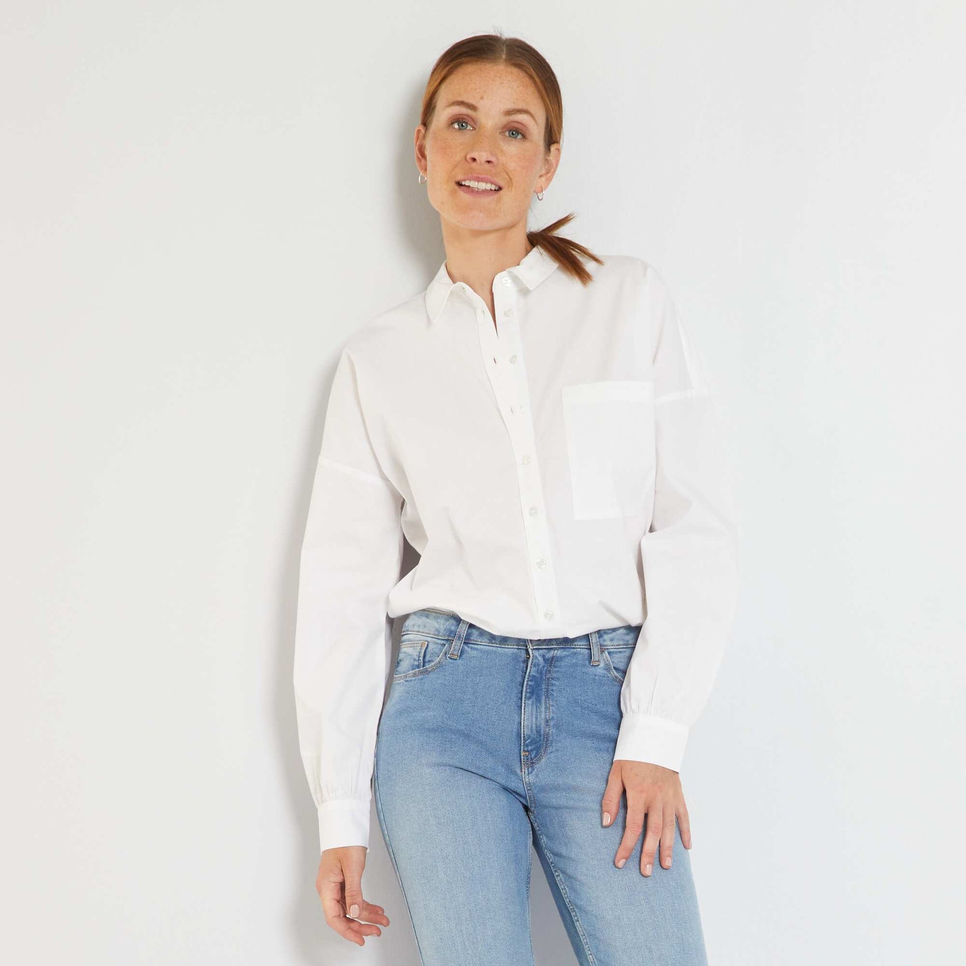 Chemise unie en popeline blanc