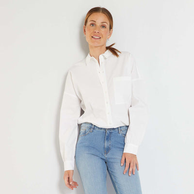Chemise unie en popeline blanc