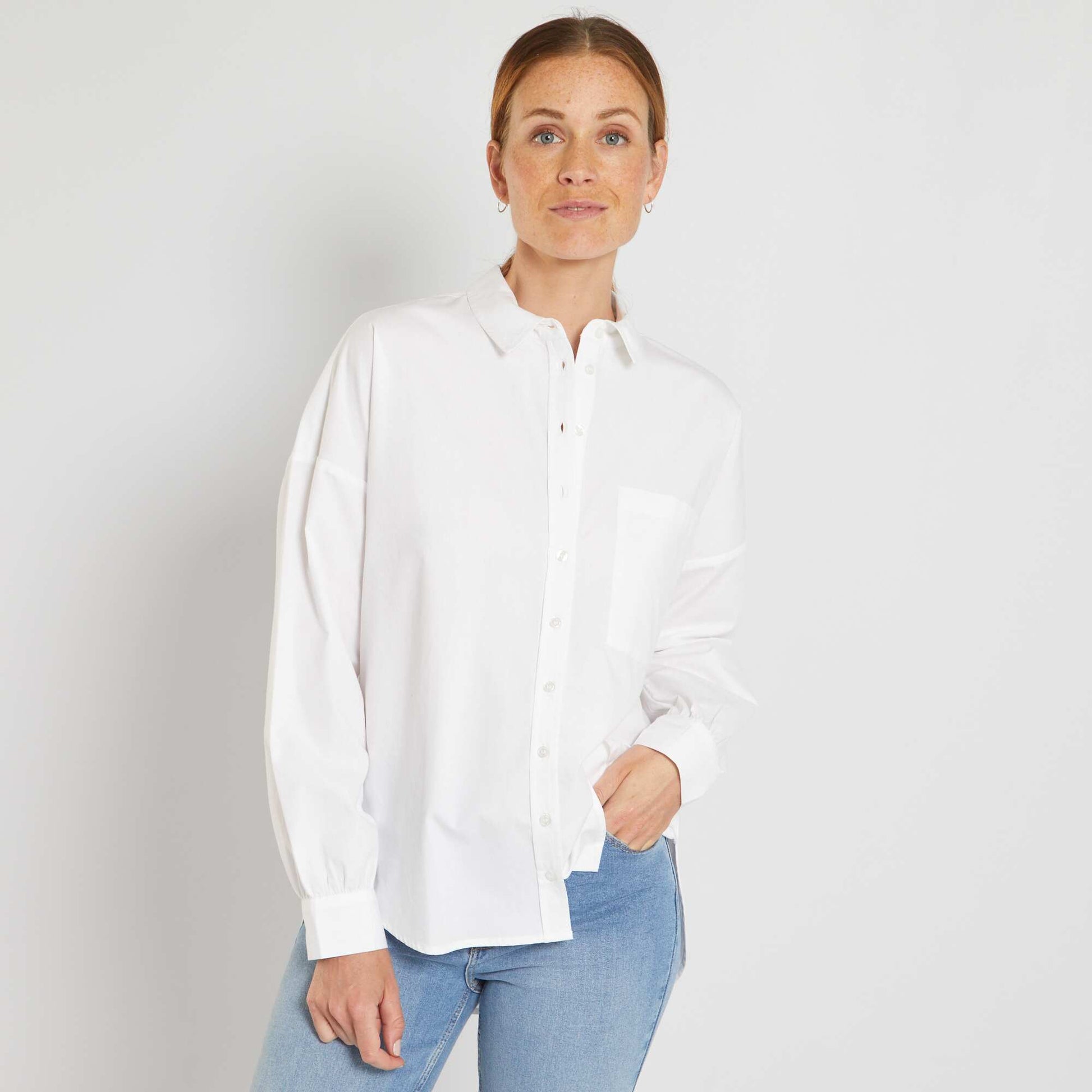 Chemise unie en popeline blanc