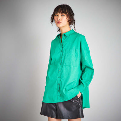 Chemise unie en popeline vert