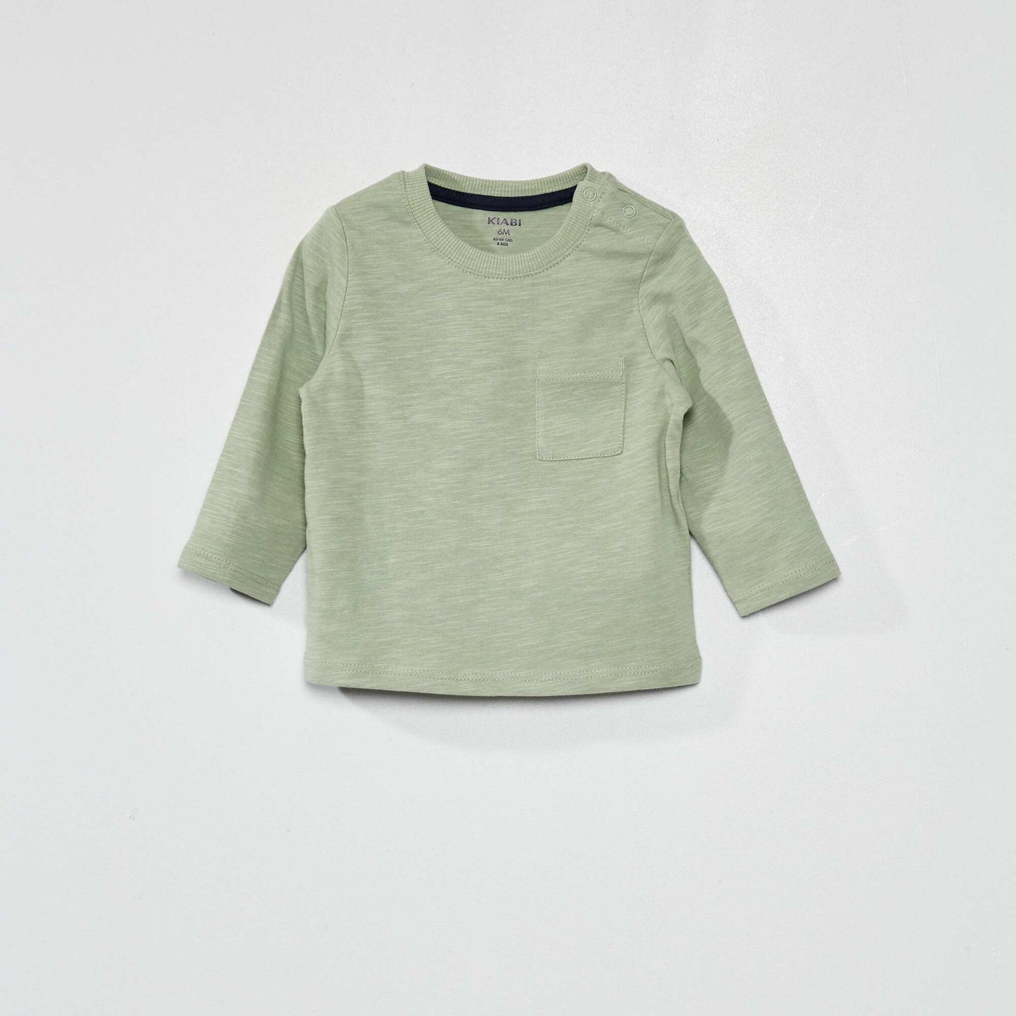 T-shirt col rond avec poche vert gris