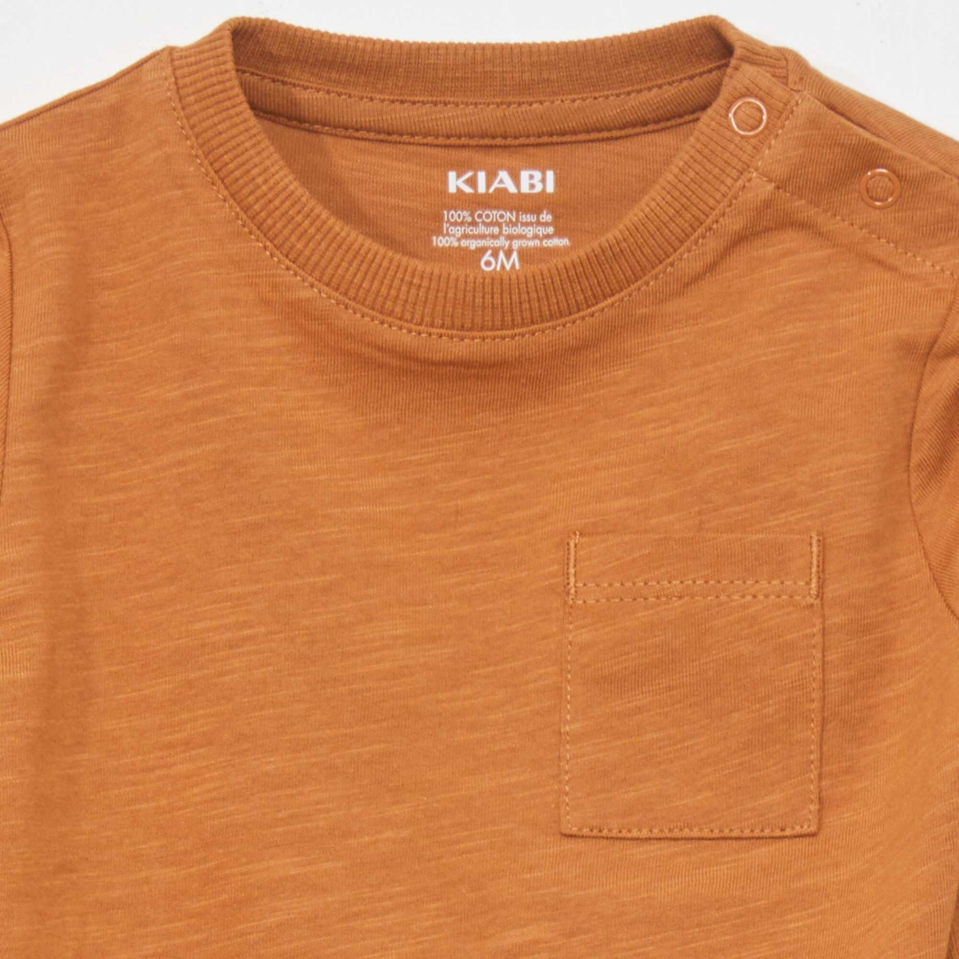 T-shirt à col rond avec poche Marron orangé