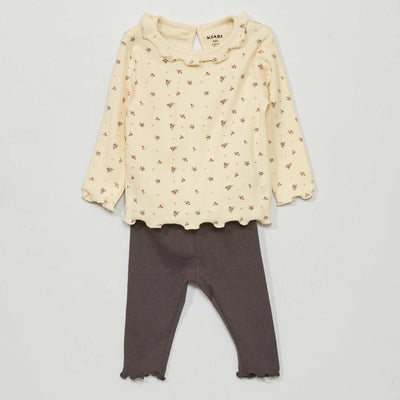 Ensemble t-shirt + legging Ecru/anthracite
