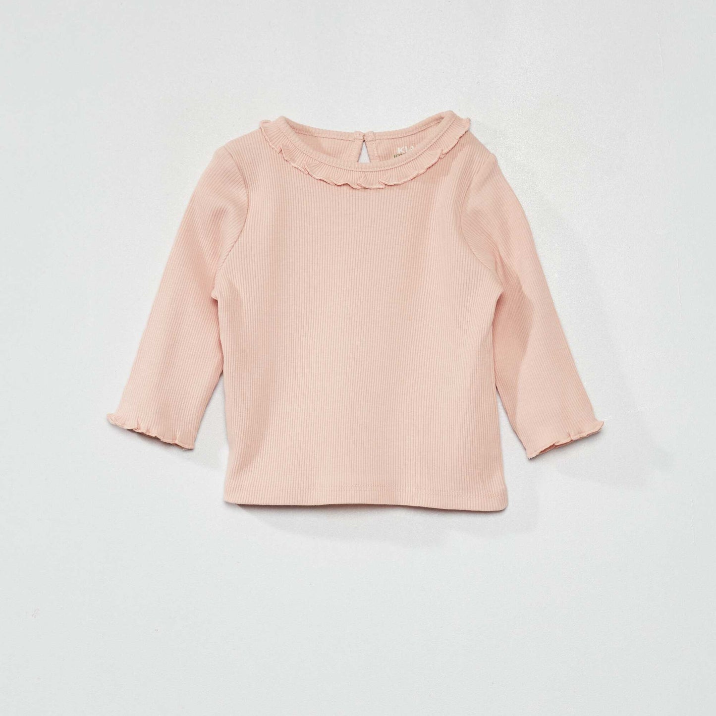 T-shirt en maille c tel e col volant Rose