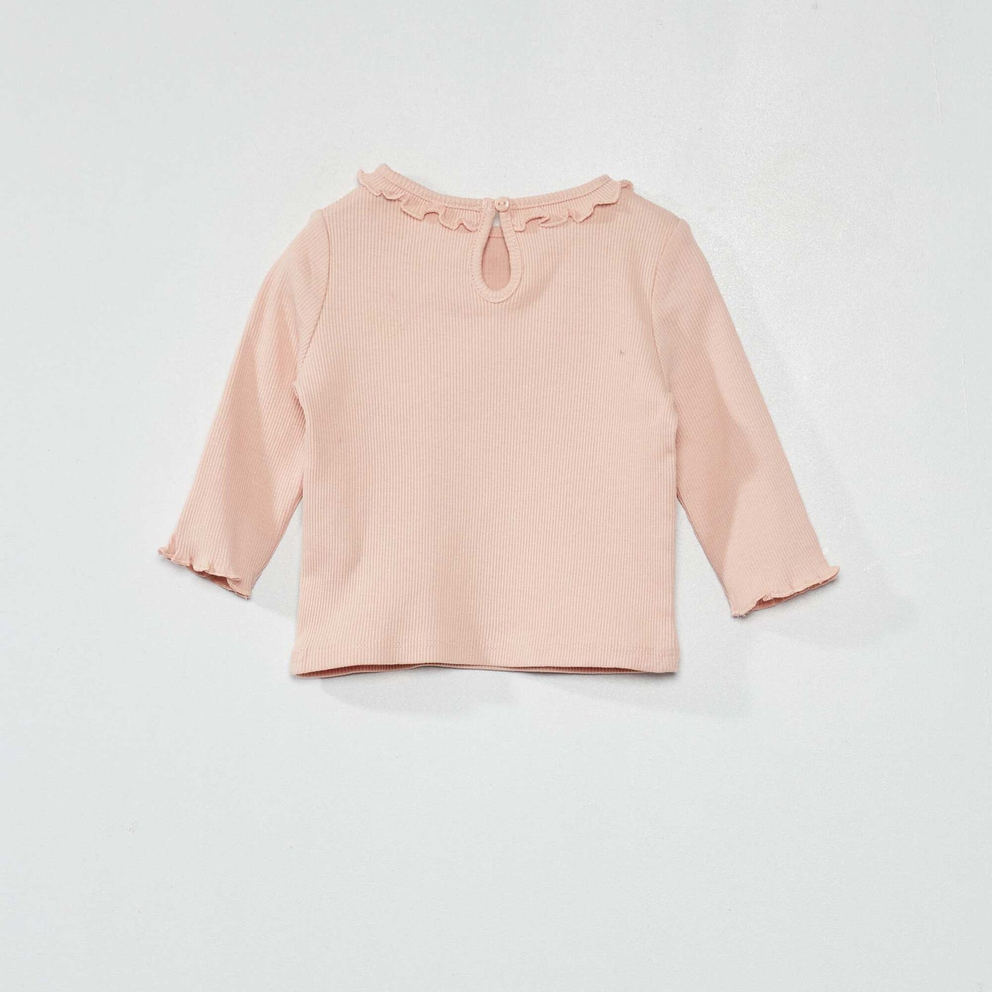 T-shirt en maille c tel e col volant Rose