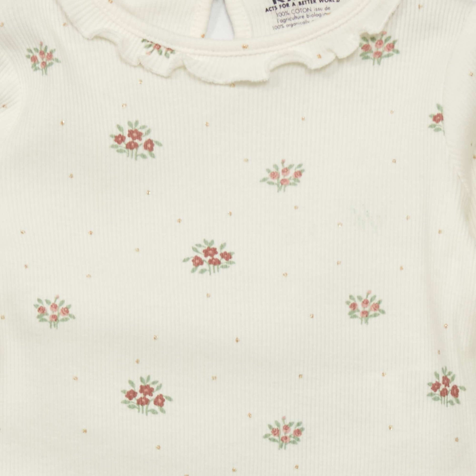 T-shirt en maille c tel e col volant Blanc