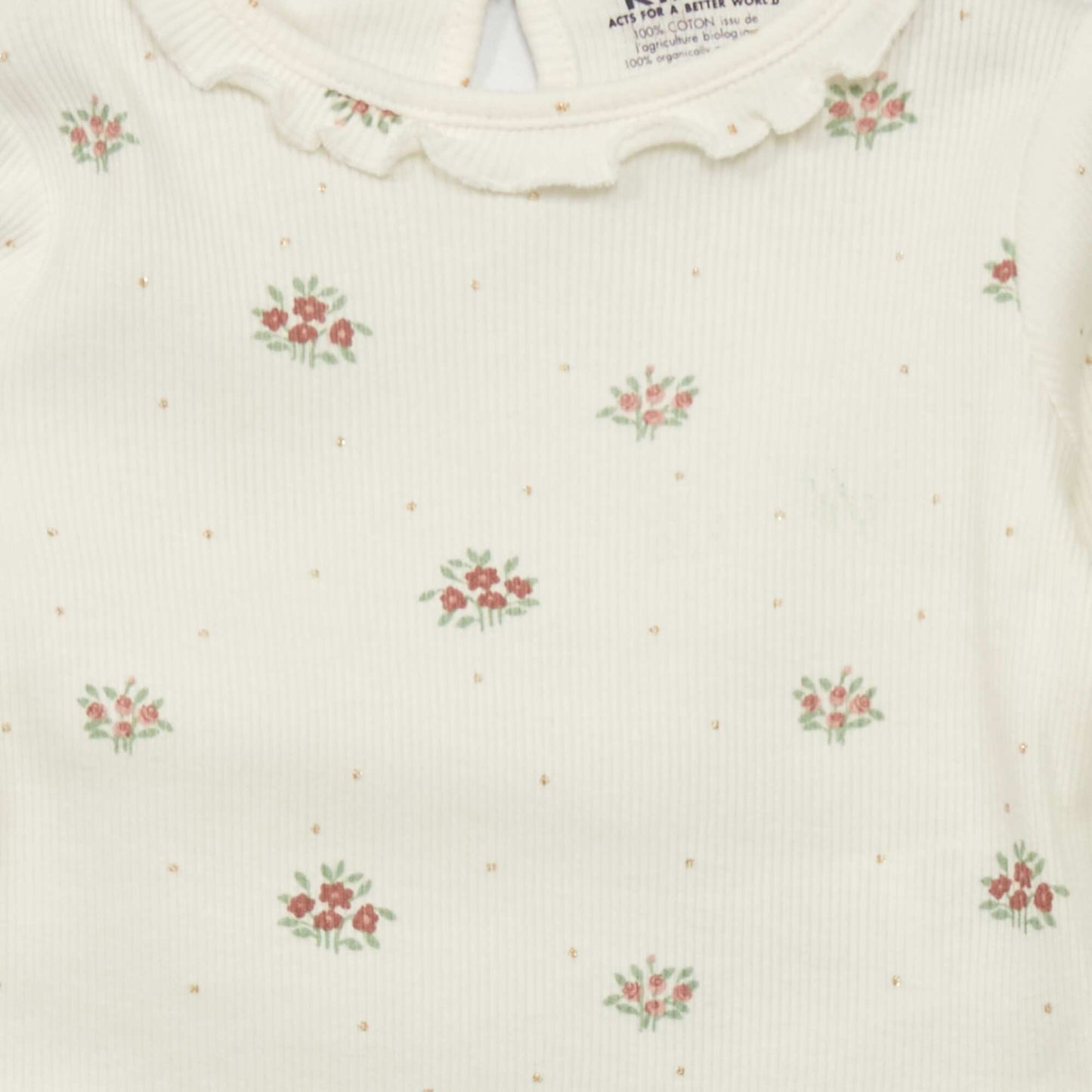 T-shirt en maille c tel e col volant Blanc