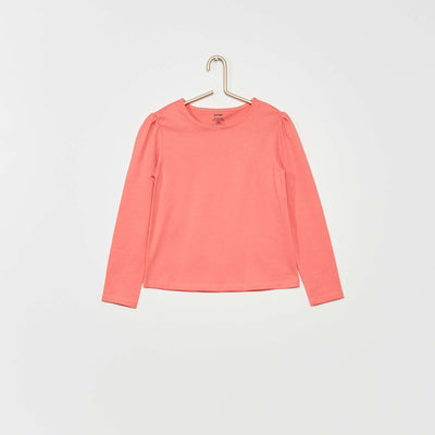 T-shirt col rond fronc aux paules rose