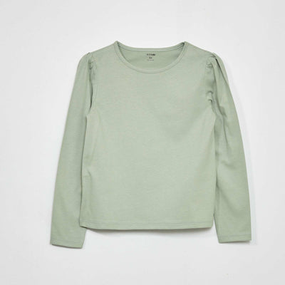 T-shirt col rond fronc aux paules Vert