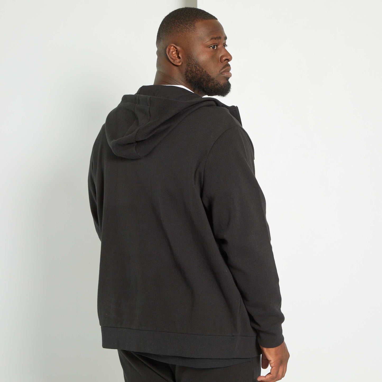 Sweat capuche en piqu de coton noir