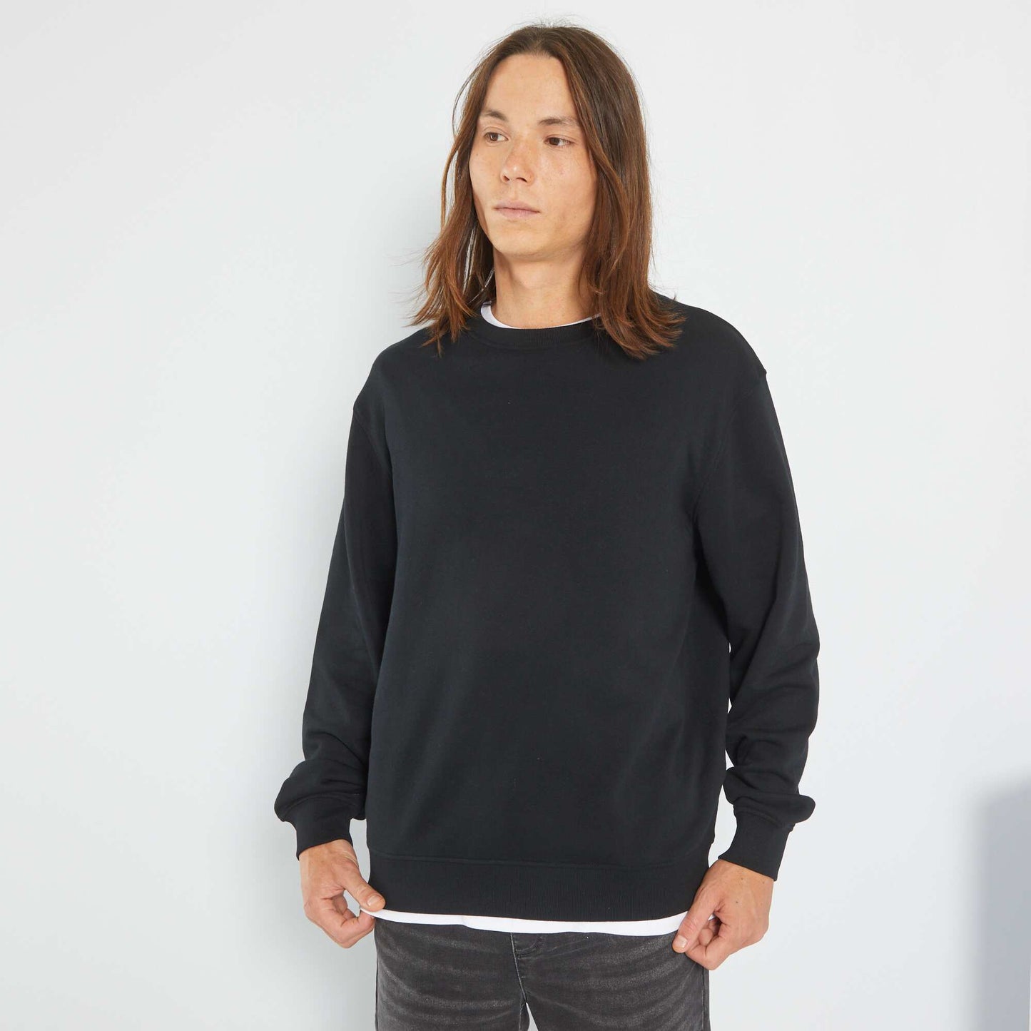 Sweat uni en molleton noir