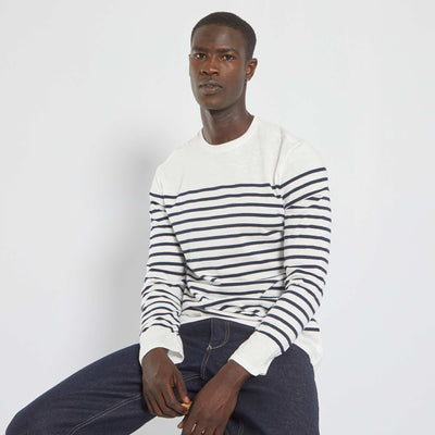 T-shirt rayures manches longues Ecru/marine
