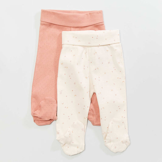 Lot de 2 leggings avec pieds Blanc/Rose