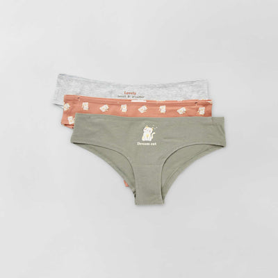 Lot de 3 shortys avec imprim s fantaisie Kaki/rose/gris