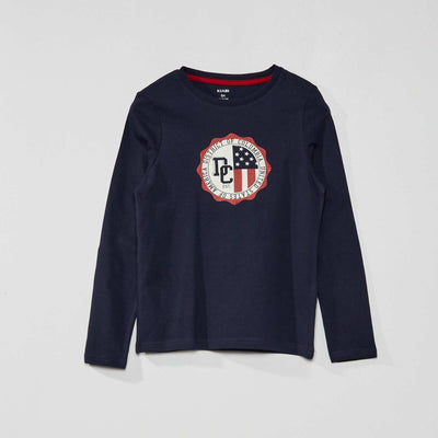 T-shirt en jersey manches longues Bleu marine 'US'