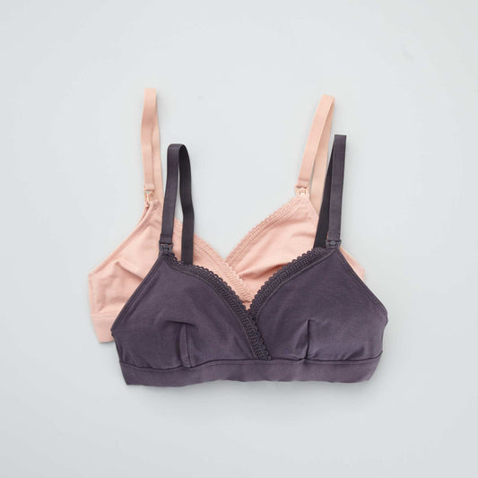 Lot de 2 soutiens-gorge d'allaitement en coton rose/gris anthracite