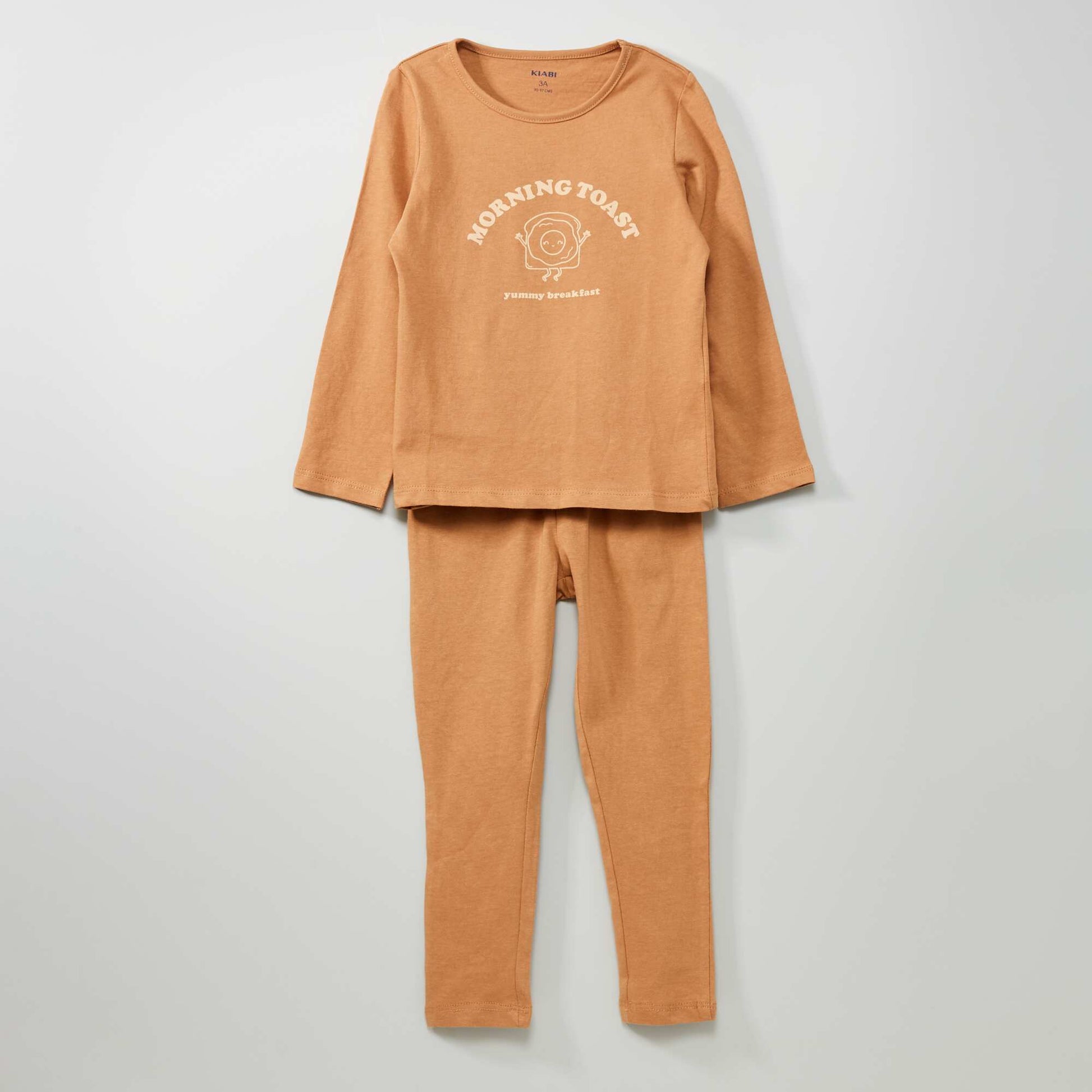 Pyjama long imprim en coton 2 pi ces Marron glac