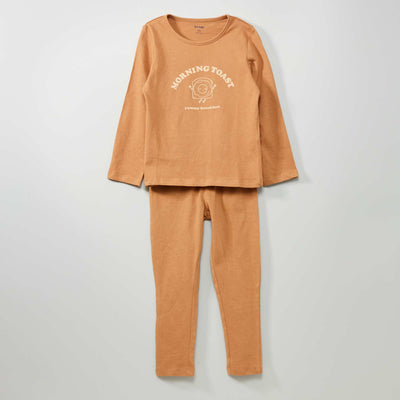 Pyjama long imprim en coton 2 pi ces Marron glac