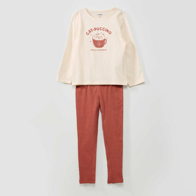 Pyjama long imprim en coton 2 pi ces Vieux rose