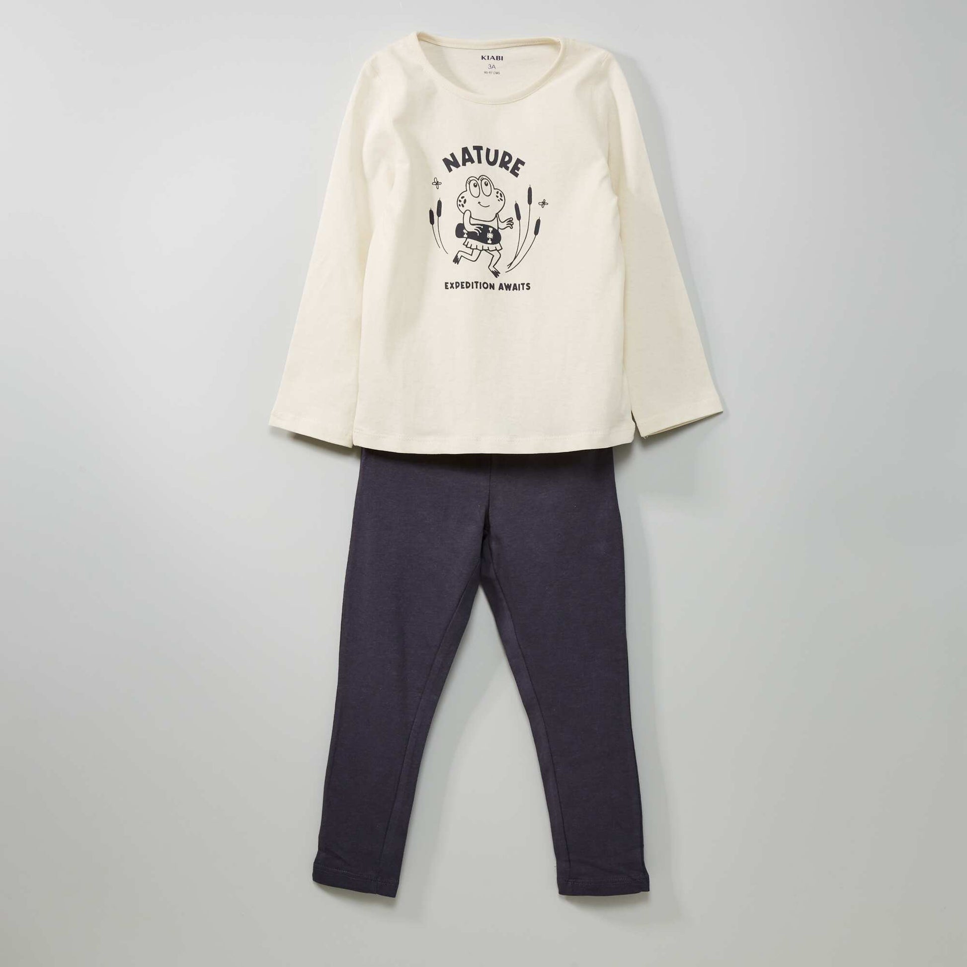 Pyjama long imprim en coton 2 pi ces Ecru/gris