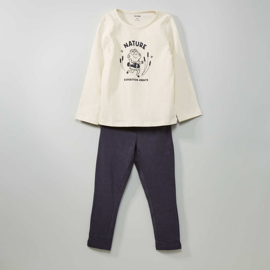 Pyjama long imprim en coton 2 pi ces Ecru/gris