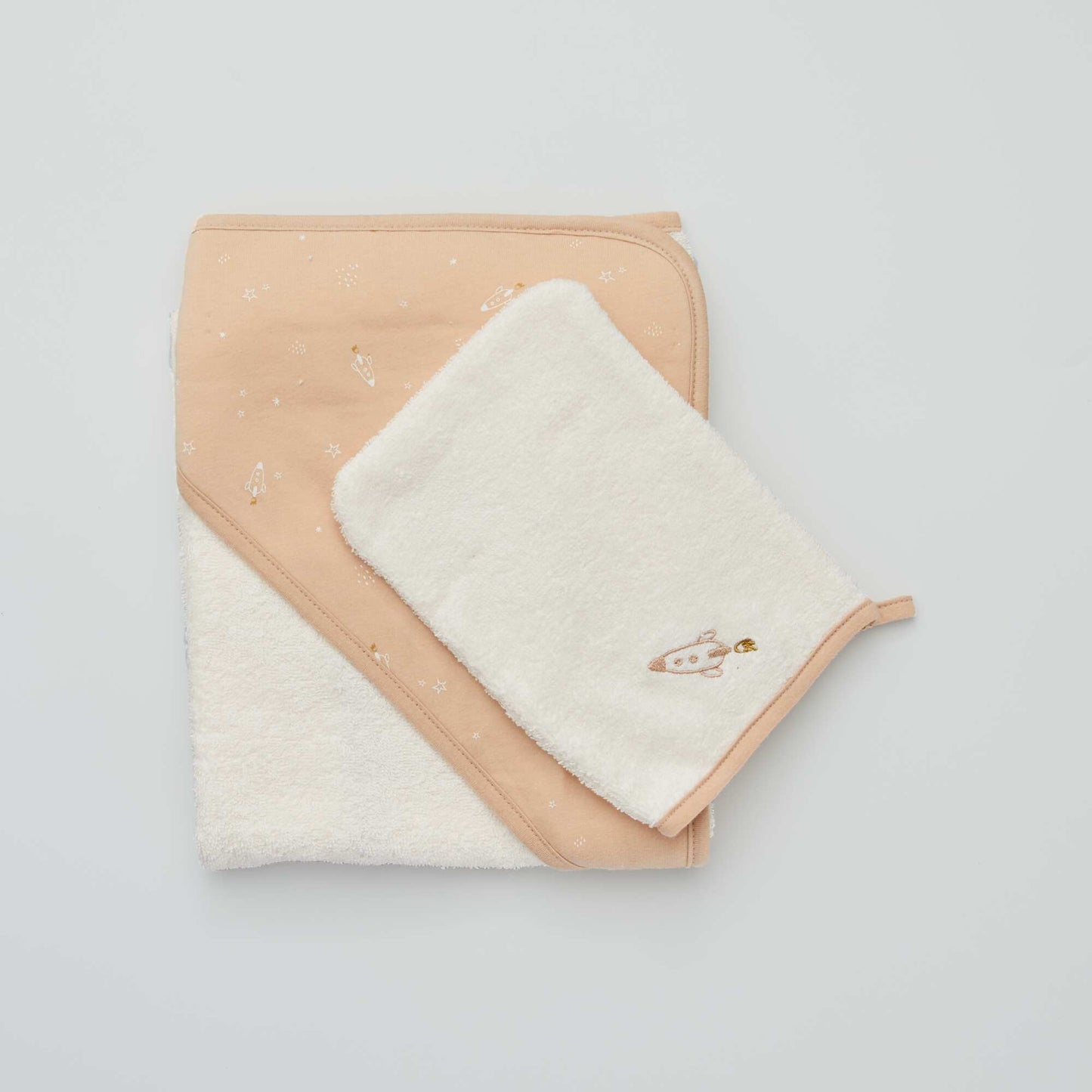 Cape de bain + gant de toilette Beige