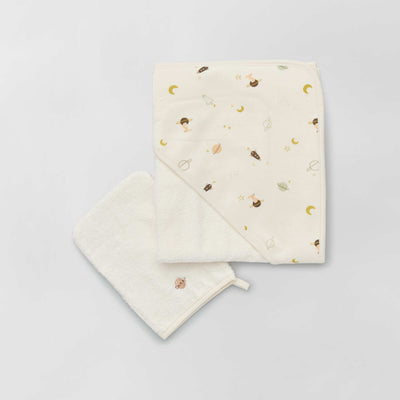 Cape de bain + gant de toilette Blanc