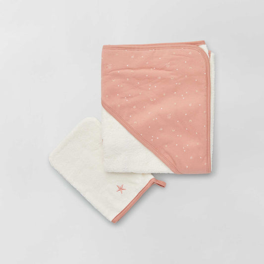 Cape de bain + gant de toilette Rose