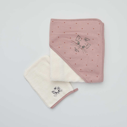 Cape de bain + gant de toilette 'Disney' Rose violet