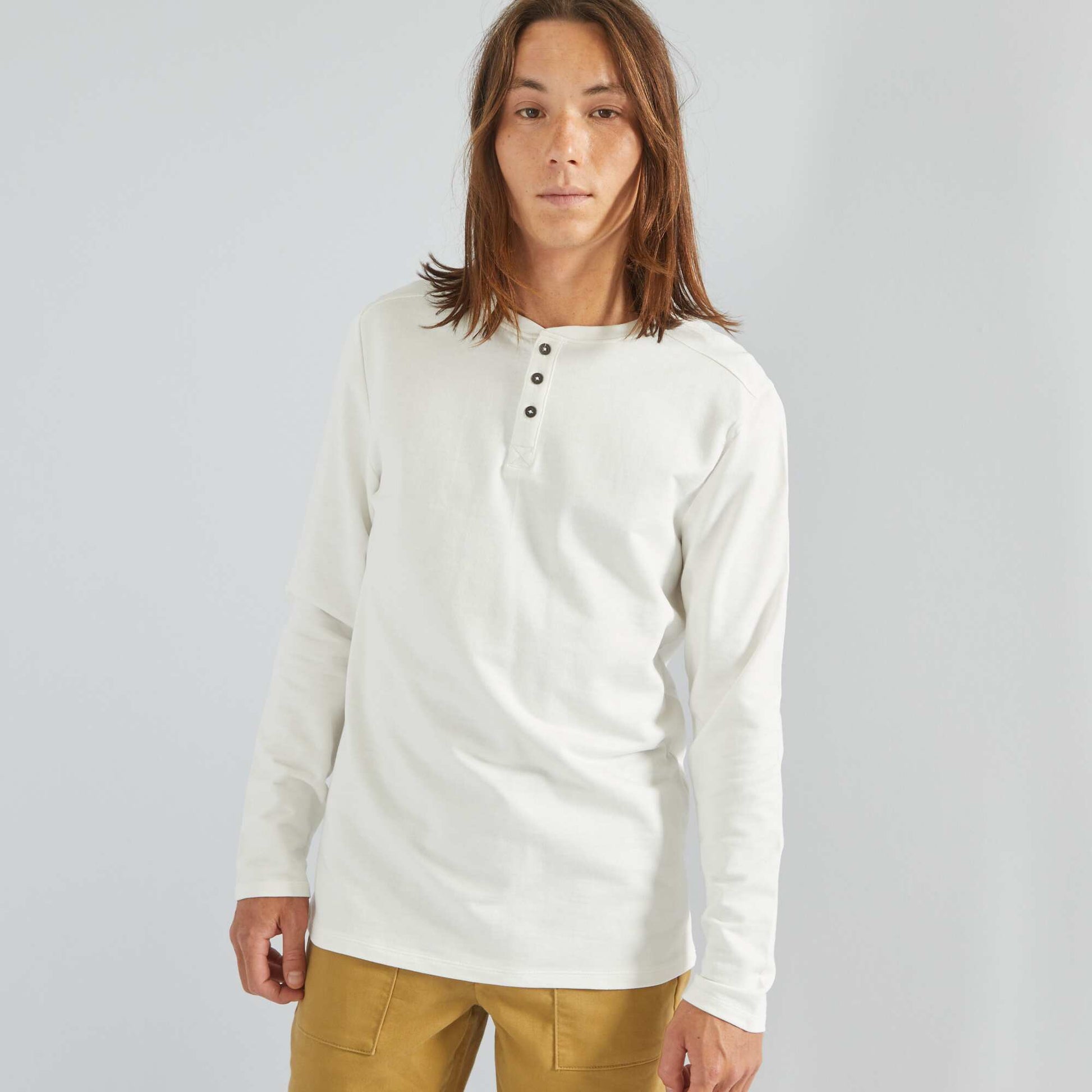 T-shirt manches longues col tunisien blanc – Kiabi Algérie