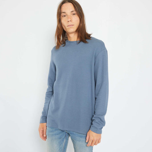 T-shirt uni en maille ottoman Bleu