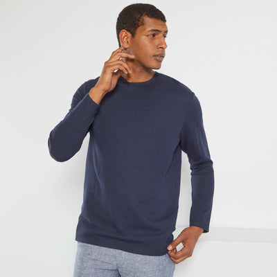 T-shirt uni en maille ottoman bleu marine