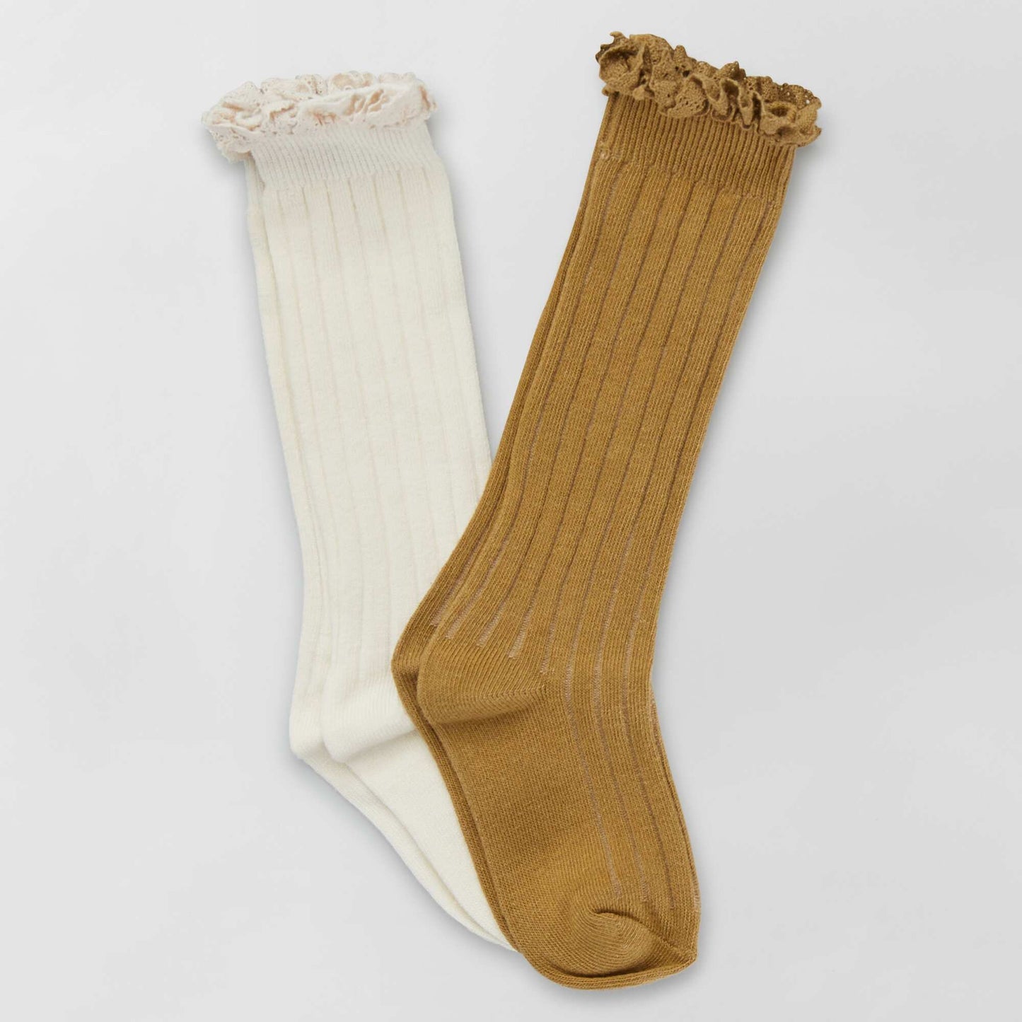 Chaussettes avec broderie volant e - Lot de 2 BEIGE