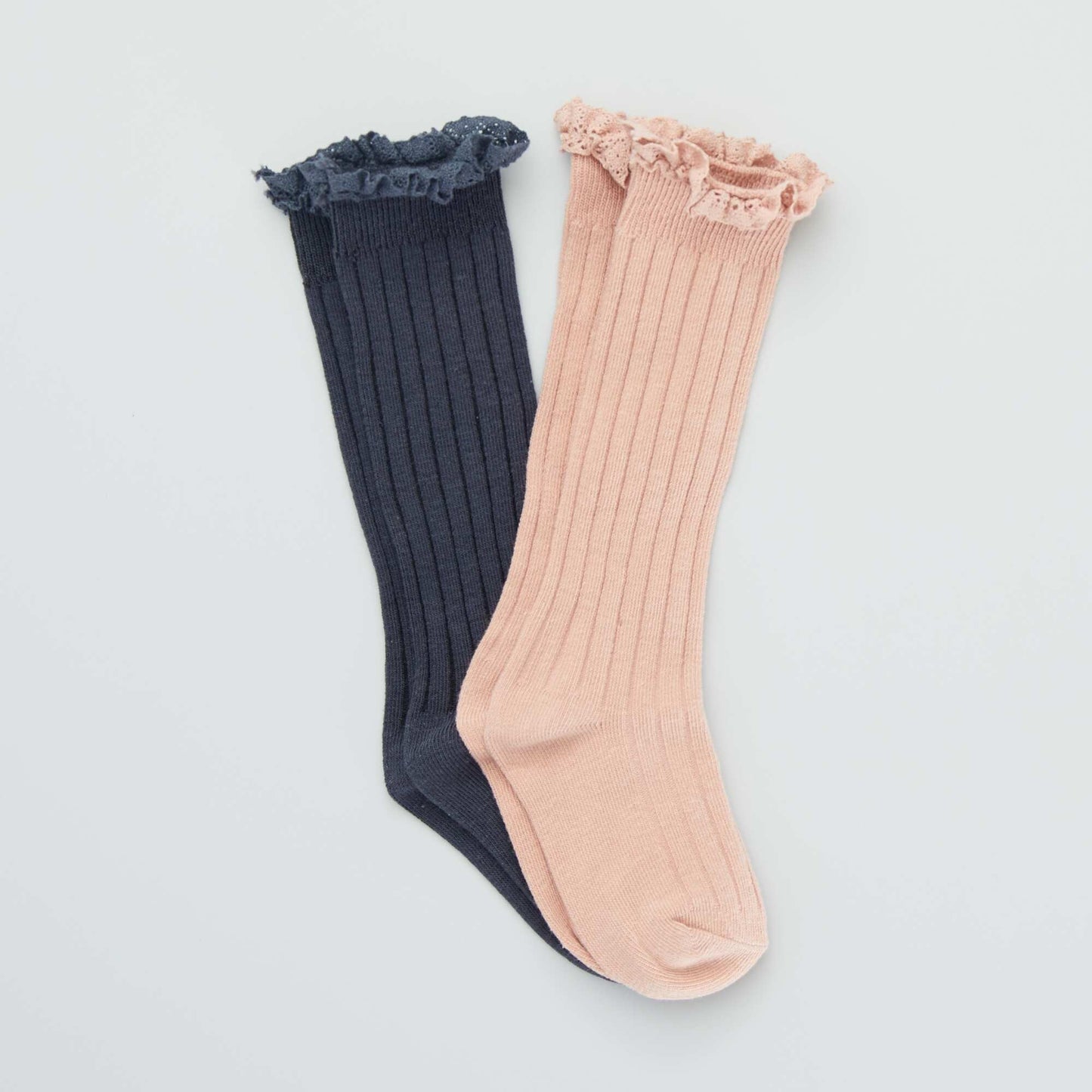 Chaussettes avec broderie volant e - Lot de 2 Rose/gris