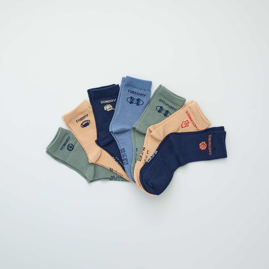 Lot de 7 paires de chaussettes 'semainier' Kaki/Bleu/Beige