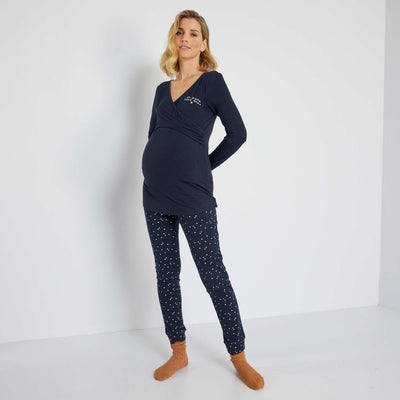 Pyjama long de grossesse en jersey - 2 pi ces Bleu