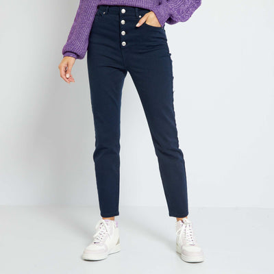 Pantalon skinny taille haute en twill bleu marine