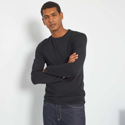 T-shirt uni en jersey manches longues noir